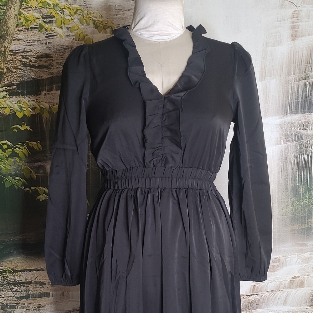 New with tags! LeadingStar Womens Small Black Ruffle Long Sleeve Maxi Dress